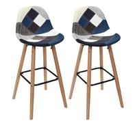 DAMAS - Lot de 2 Tabourets Patchwork Bleu et Gris - Altobuy Bleu