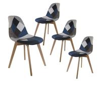 AltoBuy Damas - Lot de 4 Chaises Patchwork Bleu et Gris