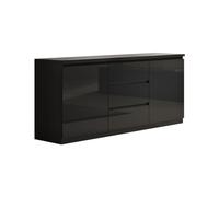 AltoBuy DEYTON - Buffet 2 Portes 3 Tiroirs Laqué Noir Brillant