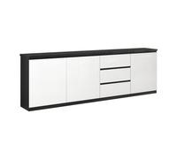 AltoBuy DEYTON - Buffet 3 Portes 3 Tiroirs Laqué Noir et Blanc Brillant
