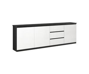 AltoBuy DEYTON - Buffet 3 Portes 3 Tiroirs Laqué Noir et Blanc Brillant