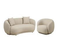 AltoBuy Ensemble canapé 2,5 Places Fixe + 1 Fauteuil pivotant en Tissu Bouclé Texturé Beige - HARWEY
