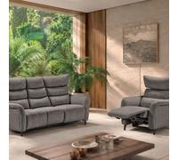 AltoBuy Ensemble Canapés 3P Relax élec + Fauteuil élec Tissu Gris - VARENNE