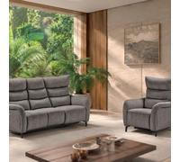 AltoBuy Ensemble Canapés 3P Relax élec + Fauteuil Fixe Tissu Gris - VARENNE