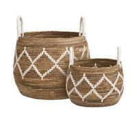 AltoBuy Ensemble de 2 Paniers Tressés en Feuilles de bananier Motifs géométriques Blancs - ELYNE