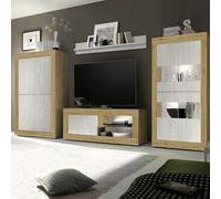 AltoBuy Ensemble Salon Aspect Bois Finition Cadiz façades Blanc texturées avec LEDs - OTELLO