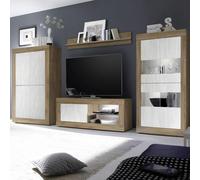 AltoBuy Ensemble Salon Aspect Bois Finition Mercure façades Blanc texturées avec LEDs - OTELLO