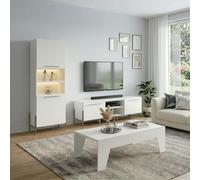 AltoBuy Ensemble Salon Design laqué Blanc Pieds et poignées métal Anthracite - Carat