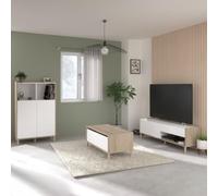AltoBuy Ensemble Salon Table Basse + Meuble TV + Rangement 2 Portes Blanc et Aspect Bois Clair - ORPHÉE