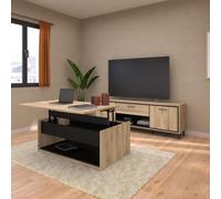 AltoBuy Ensemble Salon Table Basse relevable + Meuble TV Aspect Bois et Noir - OSTAREL