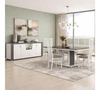 AltoBuy Ensemble séjour Buffet et Table Repas Blanc et Imitation Granit Gris - Newell