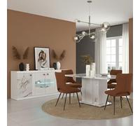 AltoBuy Ensemble séjour Buffet et Table Repas Blanc et Imitation marbre - ETOLIS