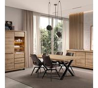 AltoBuy Ensemble séjour Complet Table Repas 230cm piètement X + Buffet + argentier Aspect Bois Finition Hudson Oak - URIDSON
