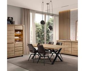 AltoBuy Ensemble séjour Complet Table Repas 230cm piètement X + Buffet + argentier Aspect Bois Finition Hudson Oak - URIDSON