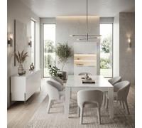 AltoBuy Ensemble séjour Table 190cm Blanc et marbre Pieds et poignées métal Anthracite - Carat