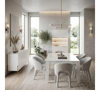 AltoBuy Ensemble séjour Table 190cm Blanc et marbre Pieds et poignées métal doré - Carat