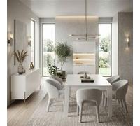 ALTOBUY Ensemble séjour table CARAT 190cm laqué blanc pieds et poignées métal doré Blanc