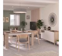 AltoBuy Ensemble séjour Table Repas 160cm + Buffet 3 Portes Blanc et Aspect Bois Clair - ORPHÉE