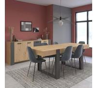 AltoBuy Ensemble séjour Table Repas 220cm + Buffet 3 Portes Aspect Bois et Anthracite - YOUENN