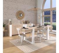AltoBuy Ensemble séjour Table Repas 220cm + Buffet 3 Portes Aspect Bois et Blanc - YOUENN