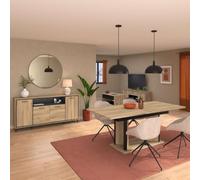 AltoBuy Ensemble séjour Table Repas allongeable + Buffet 4 Portes Aspect Bois et Noir - OSTAREL