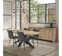 AltoBuy Ensemble séjour Table Repas Ovale Pied étoile + Buffet Aspect Bois Finition Castel Oak - SORIEL