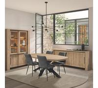 AltoBuy Ensemble séjour Table Repas Ovale Pied étoile + Buffet et argentier Aspect Bois Finition Castel Oak - SORIEL