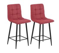ERNEST - Lot de 2 Tabourets de bar Tissu Gris Pieds Métal Rouge -