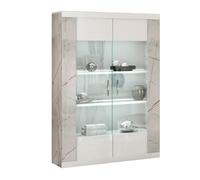 AltoBuy Eros - Vitrine 2 Portes Blanc Eclairage LED intégré avec Décor Latéral Aspect Marbre