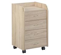 AltoBuy ERSOY - Caisson 4 Tiroirs sur roulettes Aspect Chêne