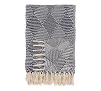 FATHIA - Plaid 130x180cm Bleu et Beige à Motifs Losanges -