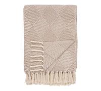 AltoBuy FATHIA - Plaid 130x180cm Taupe et Beige à Motifs Losanges