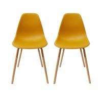 AltoBuy FLUK - Lot de 2 Chaises Polypropylène Jaune et Bois