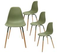 AltoBuy FLUK - Lot de 4 Chaises Polypropylène Vert et Bois