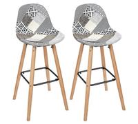 AltoBuy Giada - Lot de 2 Tabourets de Bar Patchwork Motifs Grisés