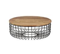 AltoBuy GLADIO - Table Basse Ronde Ø102cm Industrielle Bois d'Acacia et Métal Noir