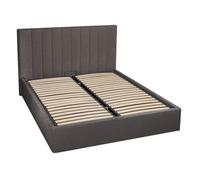 AltoBuy Harvey - Lit Coffre 140x190cm 22 Lattes avec tête de lit 114cm Tissu Velours Gris
