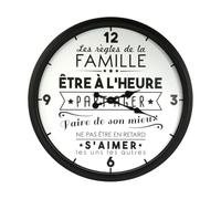 AltoBuy Horloge Murale Noire et Blanche Ø50cm Règles de Famille - Family