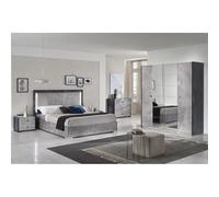 Chambre Complète 140x190cm Gris Effet Pierre avec Leds - HYDE - ALTOBUY Gris G