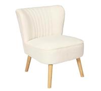 AltoBuy KELIOS - Fauteuil en Tissu Bouclettes Blanc Pieds Bois Naturel