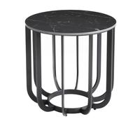 KLODIE - Bout de Canapé Rond Plateau Céramique Marbré Cadre Métal Gris Anthracite -