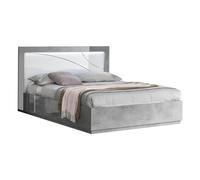 AltoBuy LINEAL - Lit 160x200cm Laqué Blanc et Gris Béton Détails Chromés avec LEDs