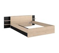 AltoBuy Lit 140x190/200 Aspect Bois et Noir tête de lit tablettes - North