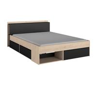 AltoBuy Lit 140x200 avec rangements Aspect Bois et Noir - FLEST