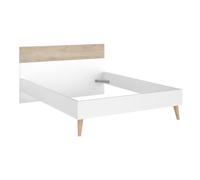 AltoBuy Lit 140x200 Cadre Blanc et tête de lit avec Bandeau Finition Aspect Bois - BORGALL