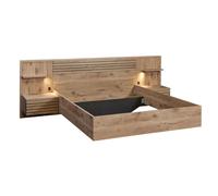AltoBuy Lit 140x200cm avec tête de lit chevets Suspendus et éclairage intégré Aspect Bois et Noir - Nikita
