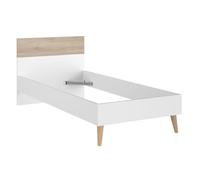 AltoBuy Lit 90x190 Cadre Blanc et tête de lit avec Bandeau Finition Aspect Bois - BORGALL