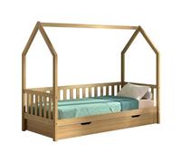 AltoBuy Lit cabane à barrière 90x200 avec tiroir en chêne Massif - LEIKY