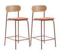 AltoBuy Lot de 2 tabourets de Bar Dossier Bois Assise Tissu et Pieds métal Brique - RIDILA