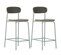 AltoBuy Lot de 2 tabourets de Bar Structure métal Gris bleuté Assise et Dossier Bois et PU Vert - Laura